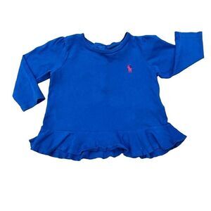 Ralph Lauren Infant Girls Flared Ruffle Trim Top Royal Blue Size 9 M
